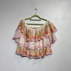LoveColette Pink Floral Off Shoulder Blouse Sz S